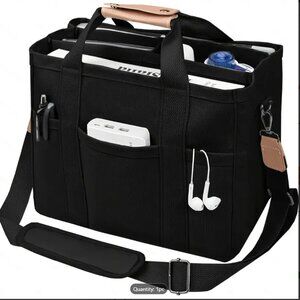 NWOT Canvas Multi-Pocket Tote Bag-Large Crossbody Shoulder Handbag, Black